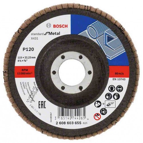 BOSCH Listkowa tarcza szlifierska X431, Standard for Metal, 115 mm, 22,23 mm, 120 26086036